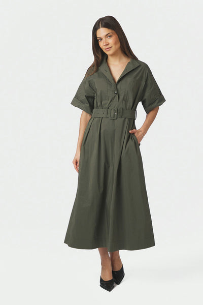 Cina Poplin Dress ARMY - 170039 Thumbnail
