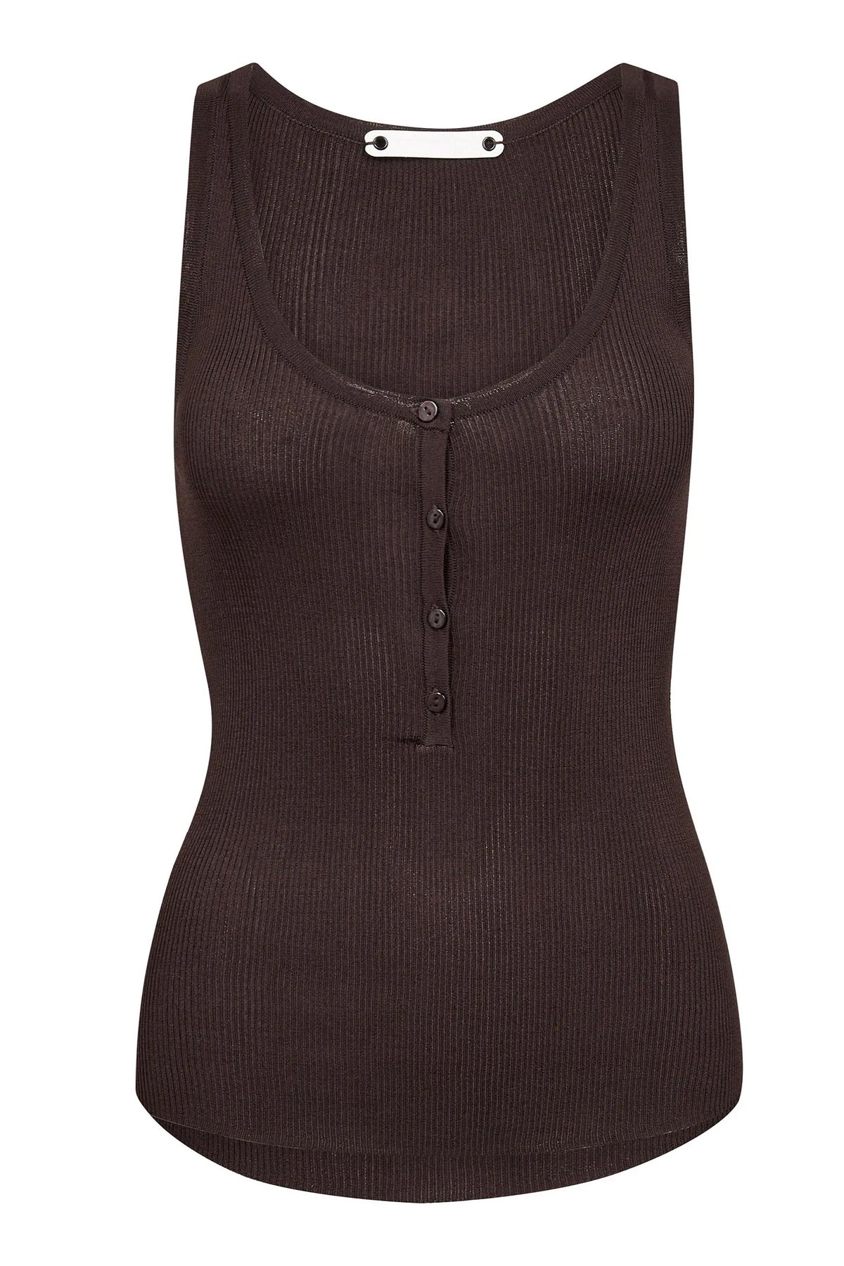ClaireCC Rib Grandad Tank Top 20003-Dark Brown - 500206