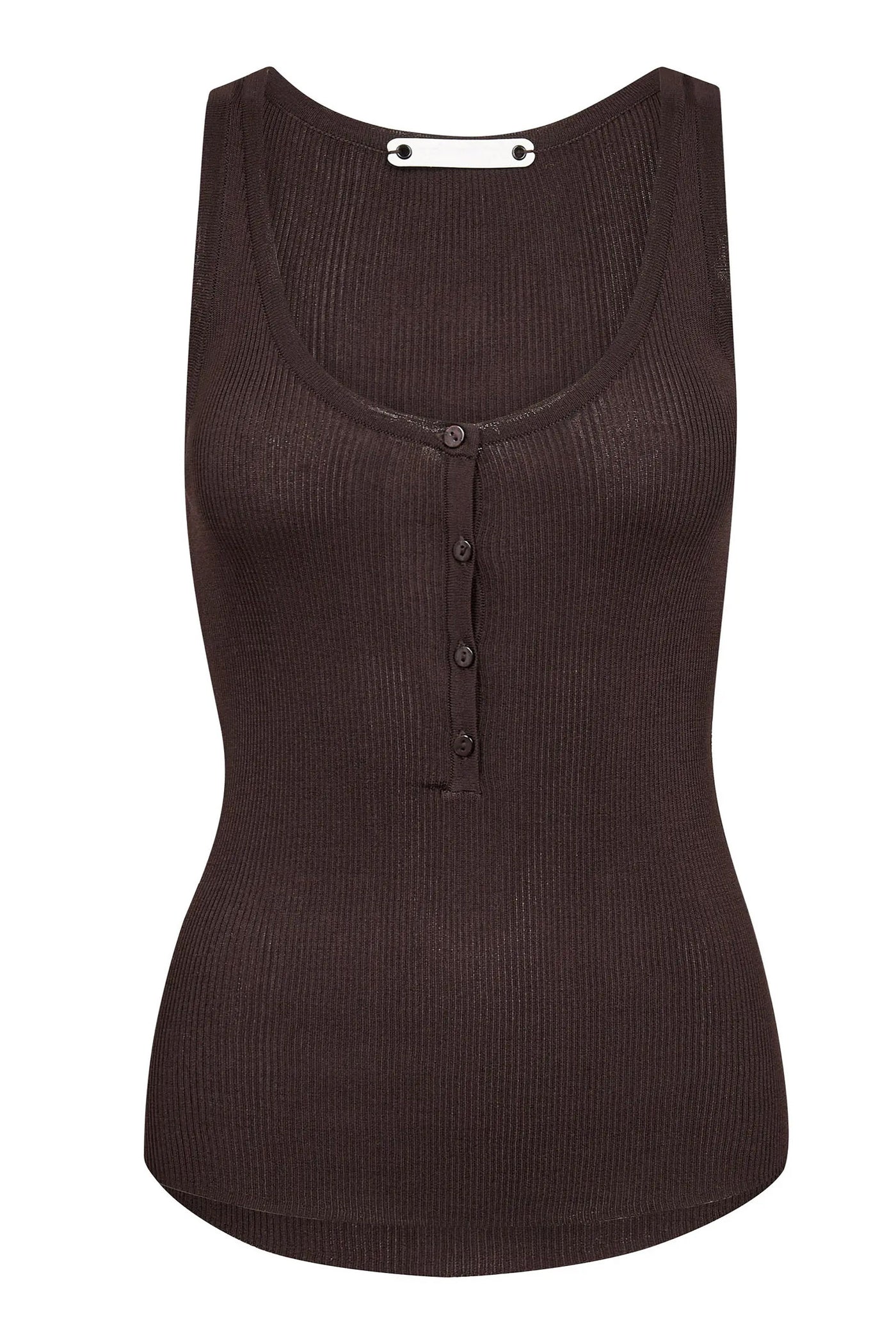 ClaireCC Rib Grandad Tank Top 20003-Dark Brown - 500206