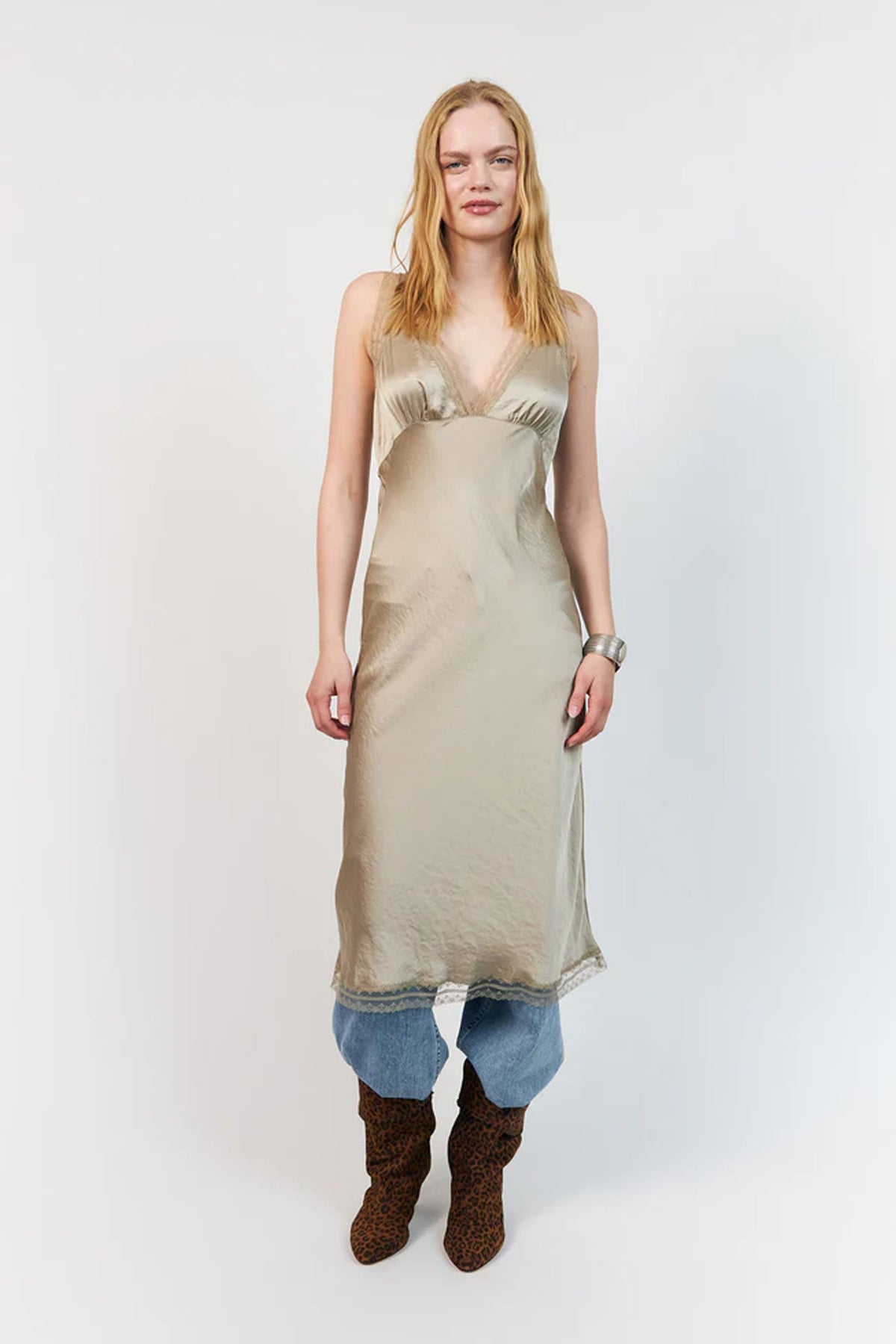 Clarill Midi Dress Sl Beige - 26252-3012