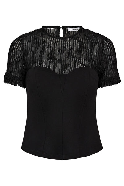ColtonCC Lace Mix Top 96-Black - 35962 Thumbnail