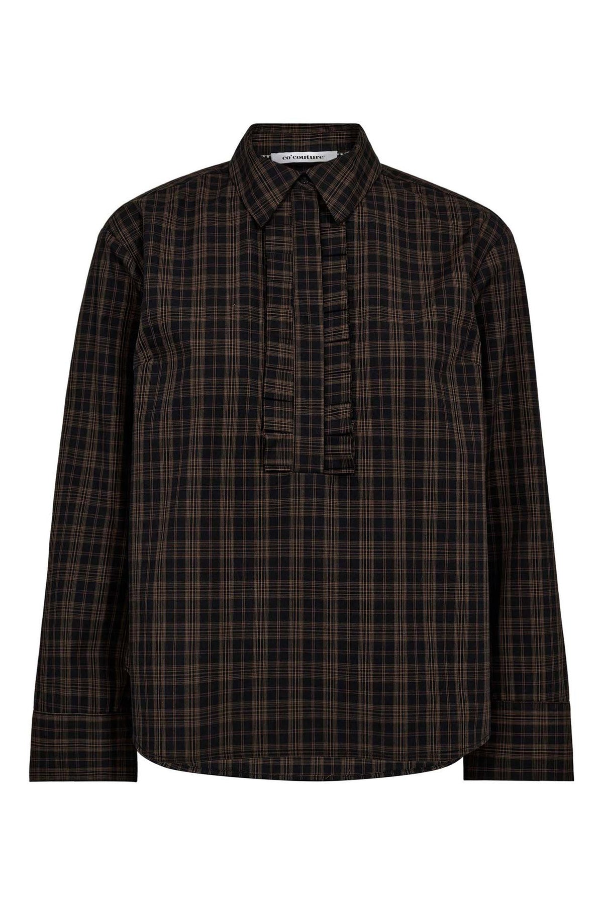CoraCC Check Frill Shirt 96-Black - 35158