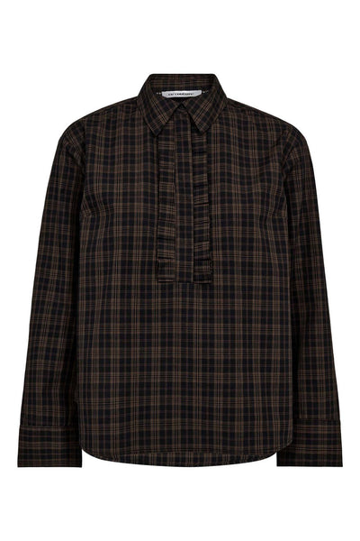 CoraCC Check Frill Shirt 96-Black - 35158 Thumbnail