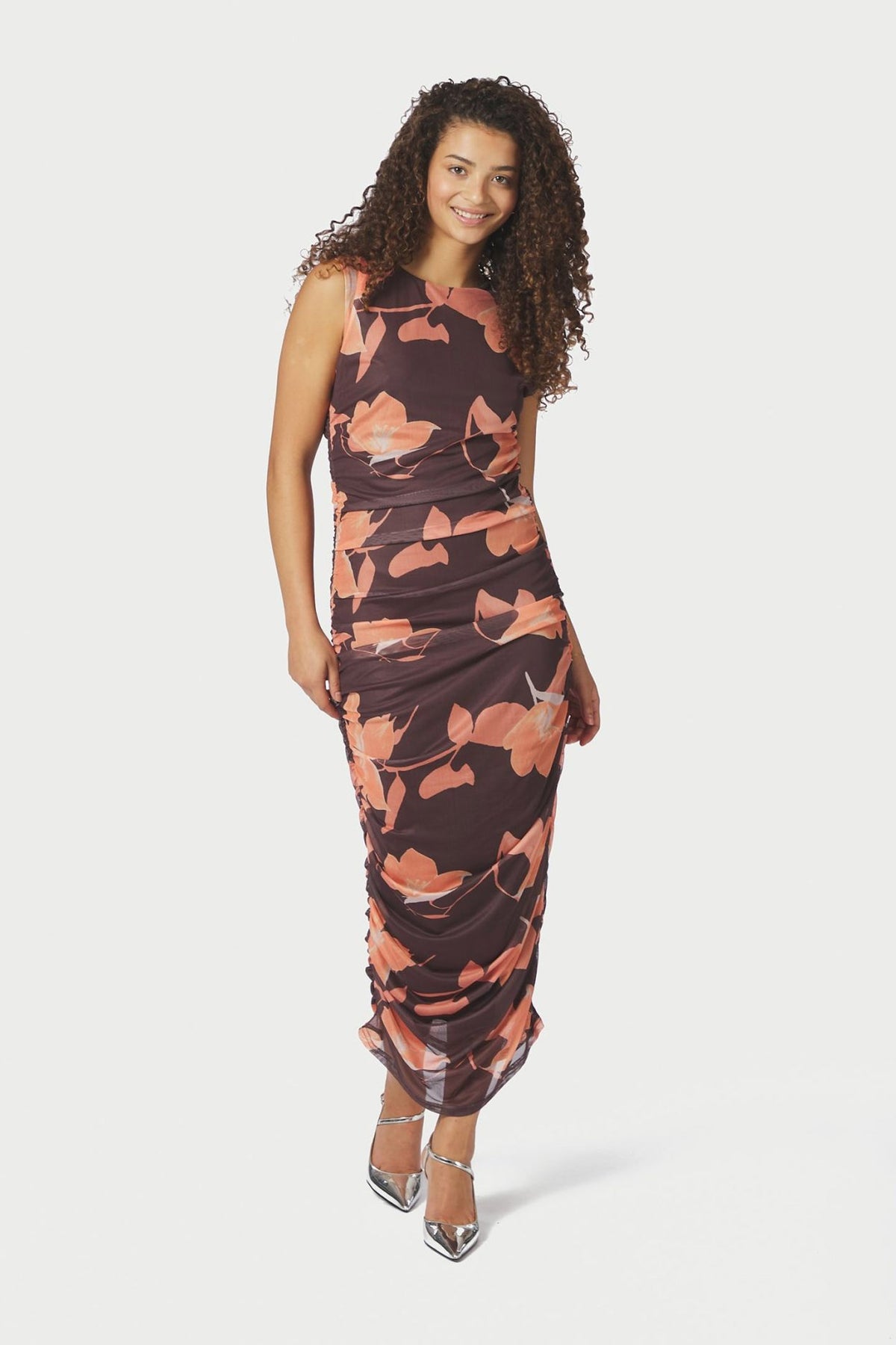 Corilina Flower Mesh Dress Brown - 168542