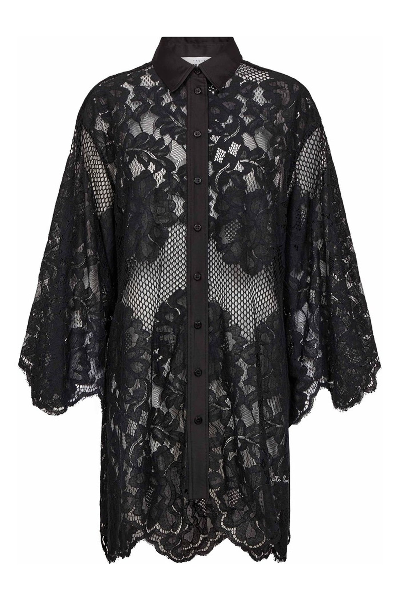 Curvey Lace Hem Midi Shirt Black - HL10223