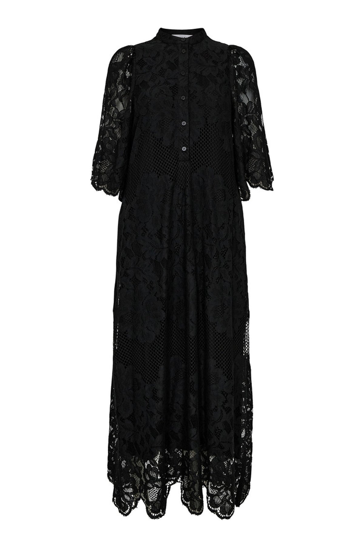 Curvey Lace Hem Placket Dress Black - HL10406