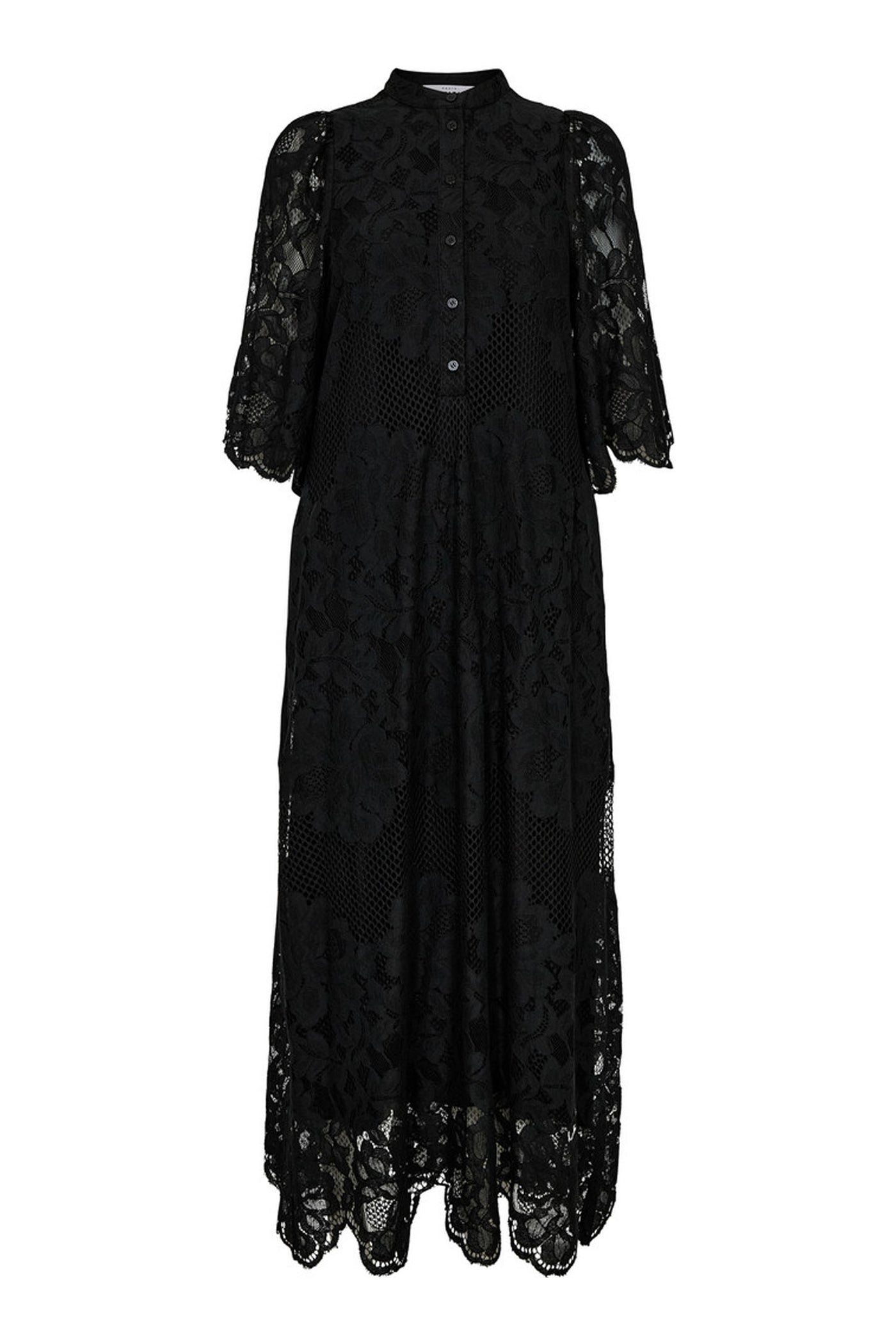 Curvey Lace Hem Placket Dress Black - HL10406