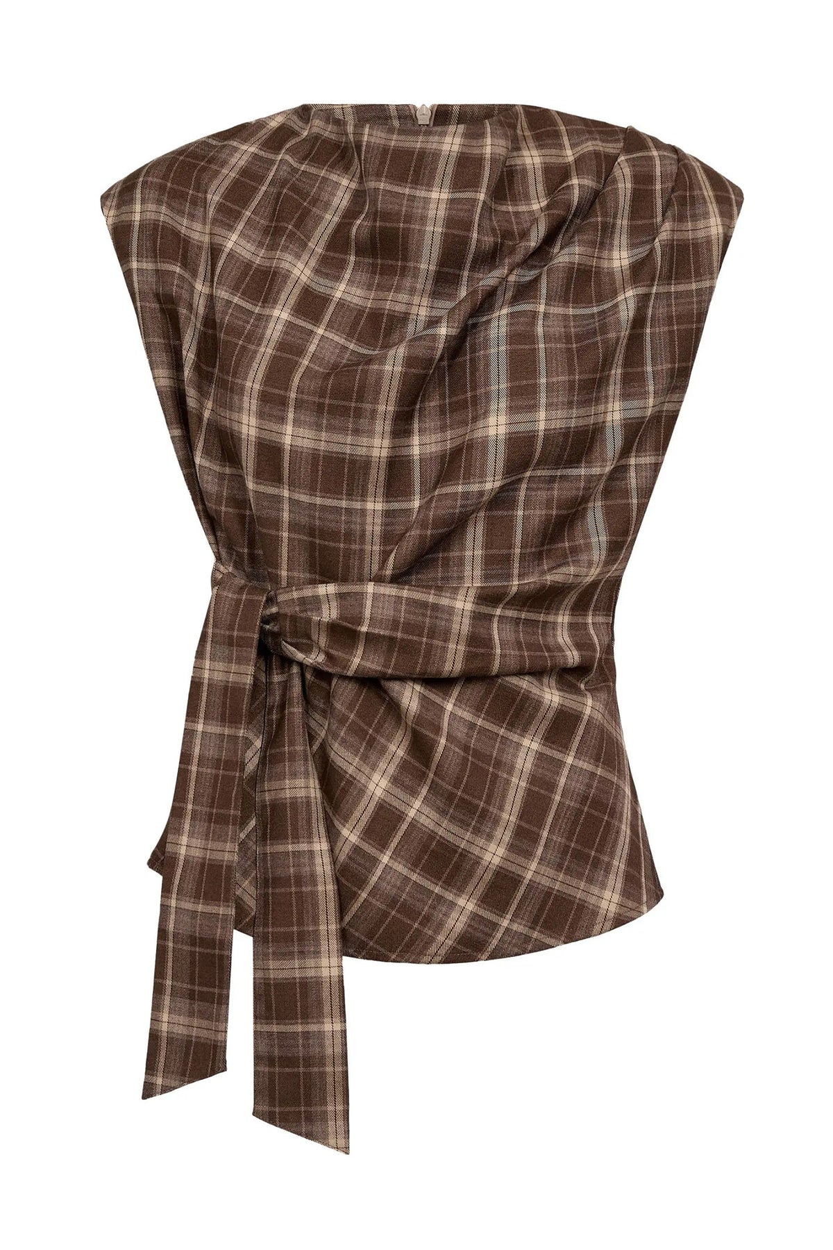 DagnyCC Check Pleat Top 20002-Brown - 500070