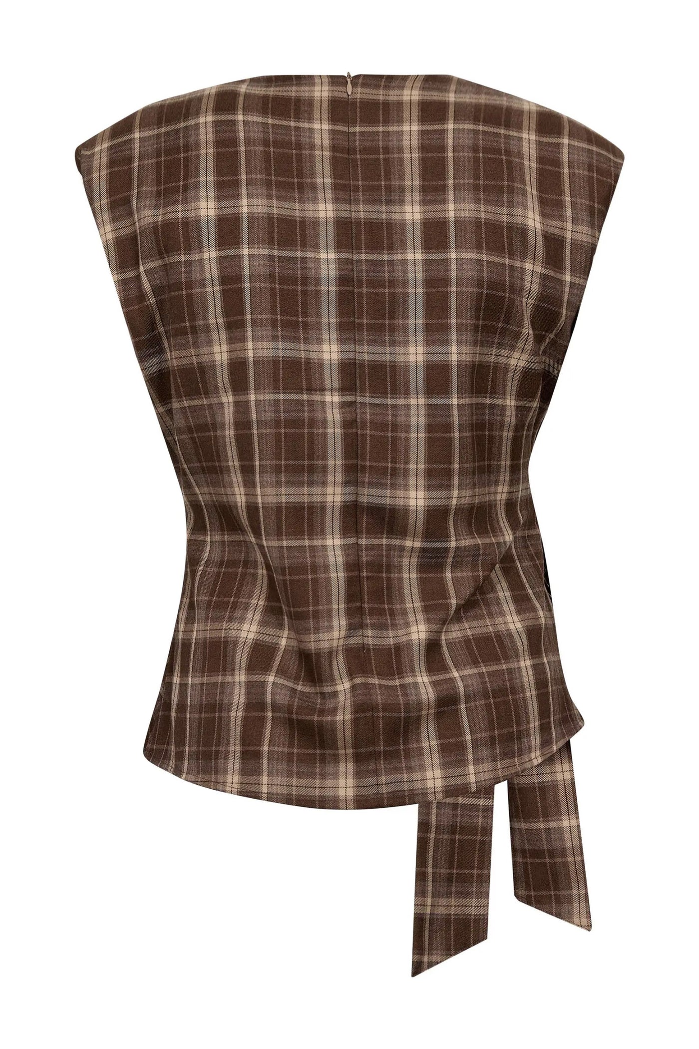 DagnyCC Check Pleat Top 20002-Brown - 500070