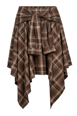 DagnyCC Check Tie Skirt 20002-Brown - 500069