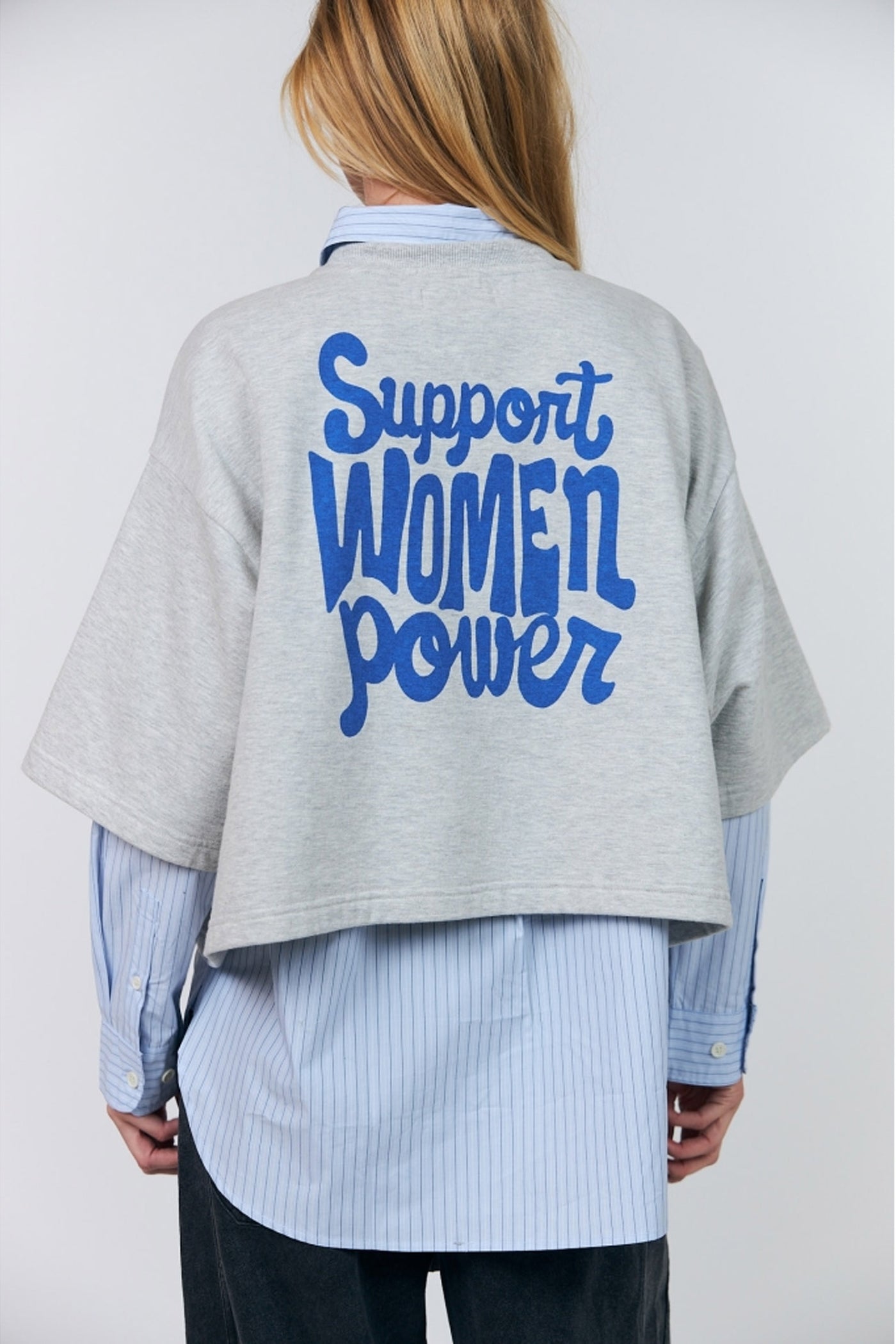 Danll Boxy Sweatshirt 3/4 13 Light Grey Melange - 26426-1079