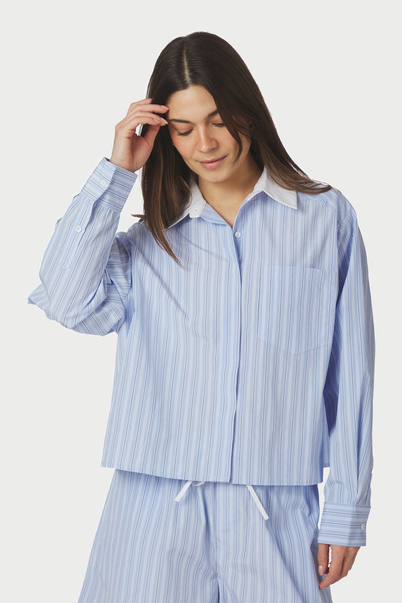 Delfia Stripe Shirt Light Blue Stripe - 169224