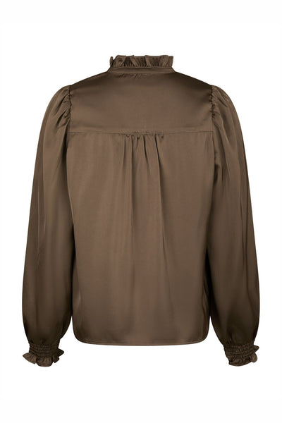 Delsie Drapy Sateen Blouse Dusty Brown - 167479 Thumbnail