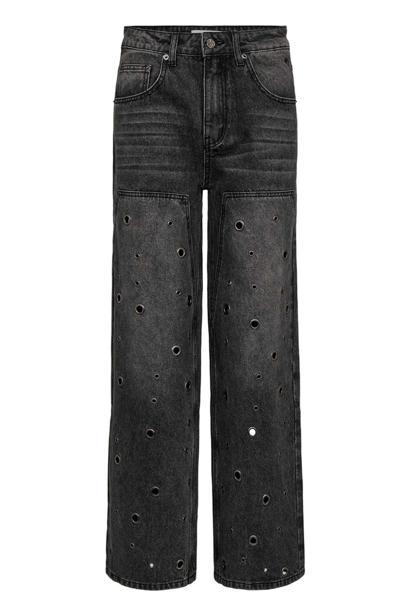Eyelet Patch Jeans STONE - HL10337