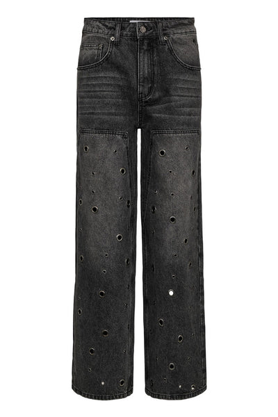 Eyelet Patch Jeans STONE - HL10337 Thumbnail