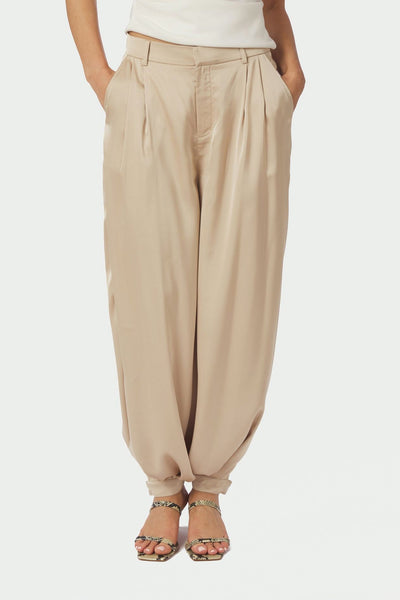Fayla Drapy Satin Balloon Pant Dark Sand - 167418 Thumbnail
