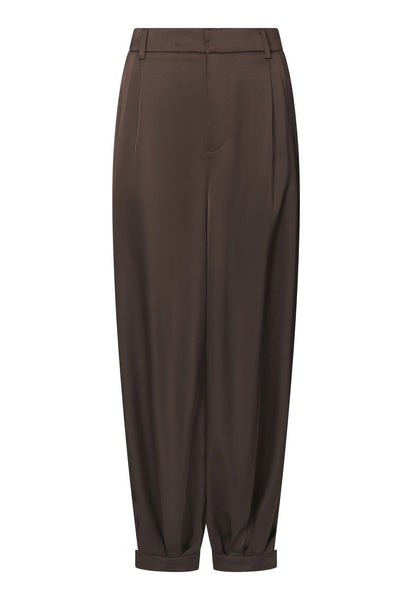 Fayla Drapy Satin Balloon Pant Dark brown - 167418 Thumbnail