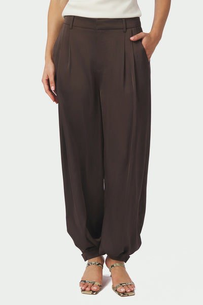 Fayla Drapy Satin Balloon Pant Dark brown - 167418 Thumbnail