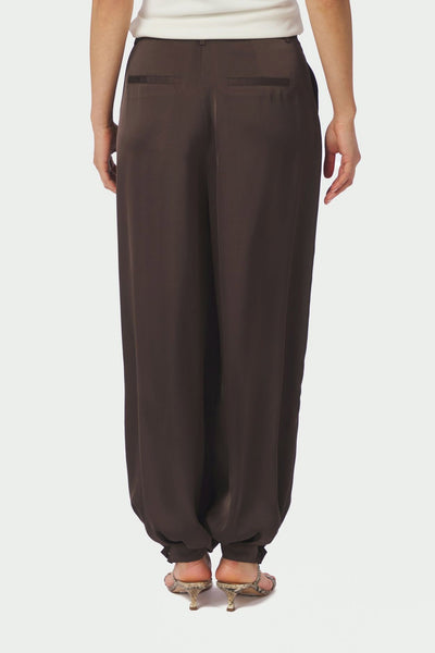 Fayla Drapy Satin Balloon Pant Dark brown - 167418 Thumbnail