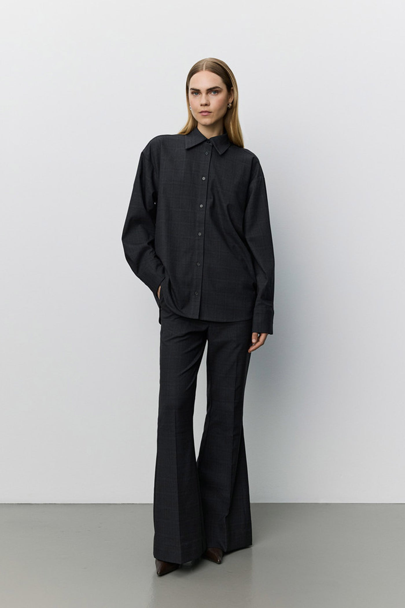 Flarissw Checked Flared Trouse Grey Check - S263206
