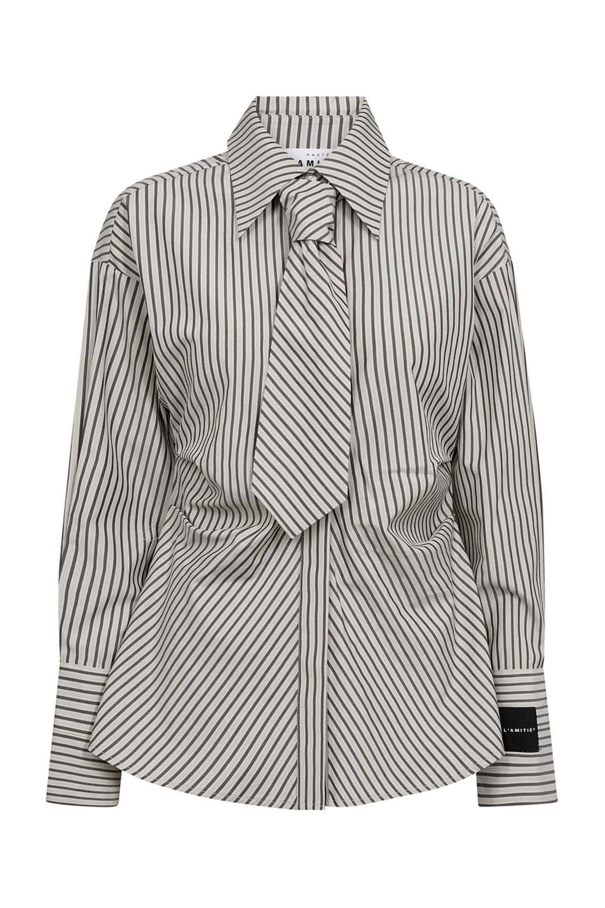 Gemma Tie Stripe Shirt Beige - HL10817