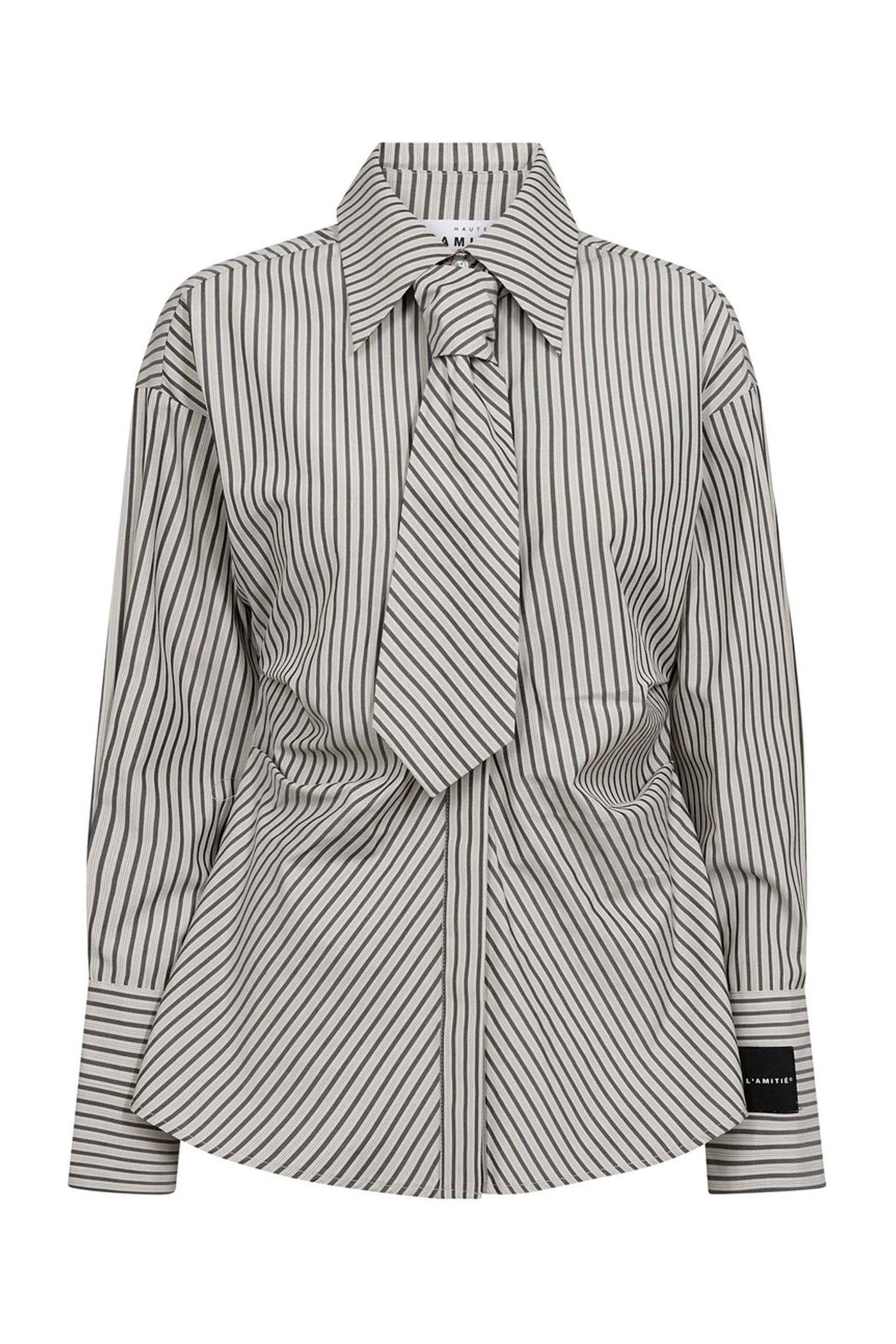 Gemma Tie Stripe Shirt Beige - HL10817