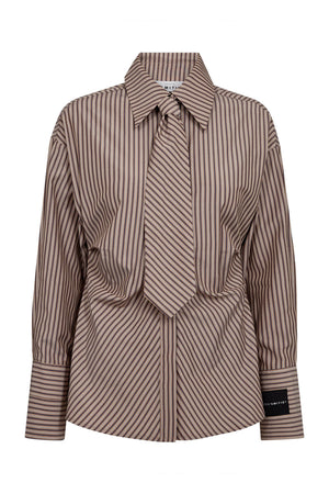 Gemma Tie Stripe Shirt Dessert - HL10817