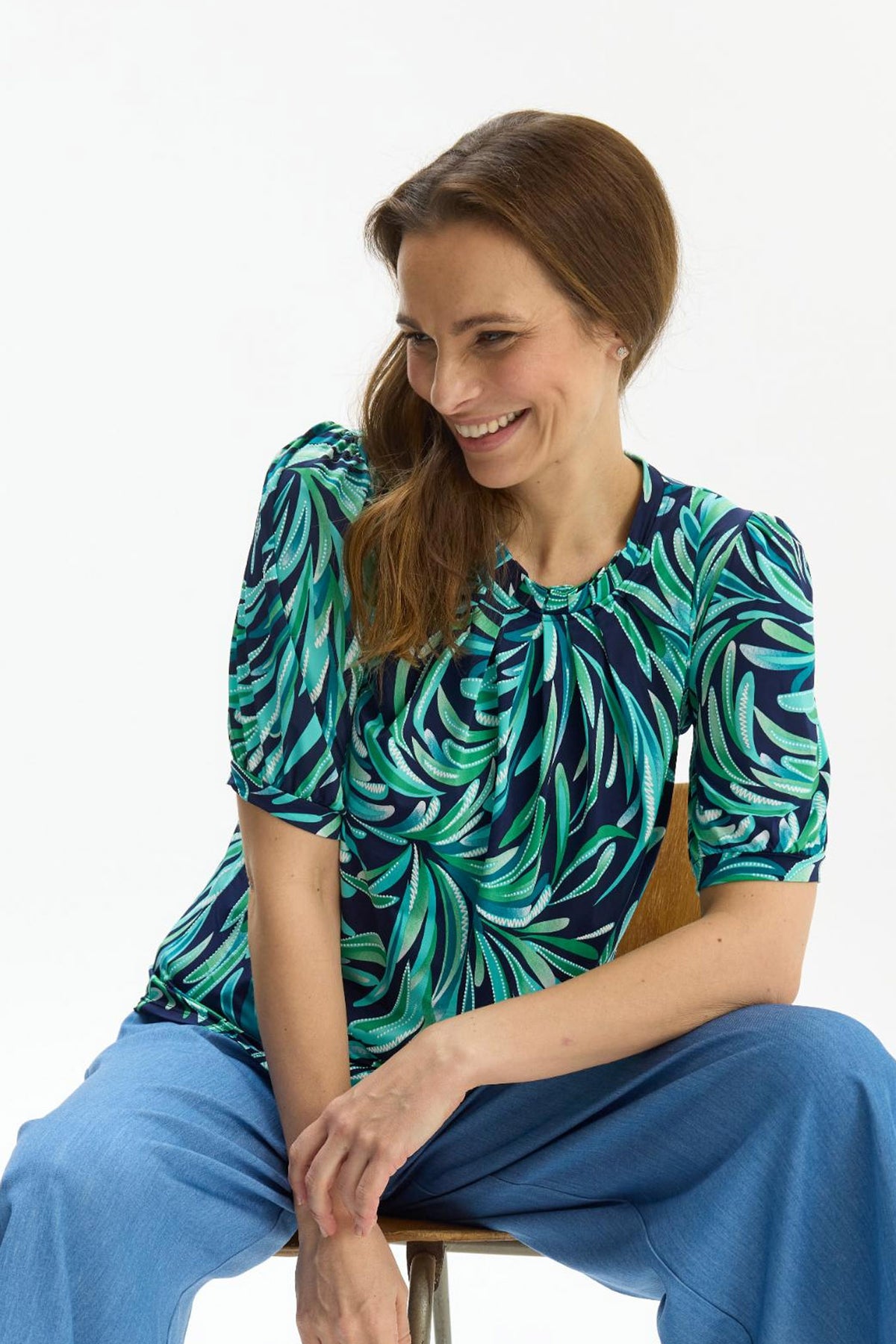 Grazia blouse 1/2 sleeves Aqua green - 17081
