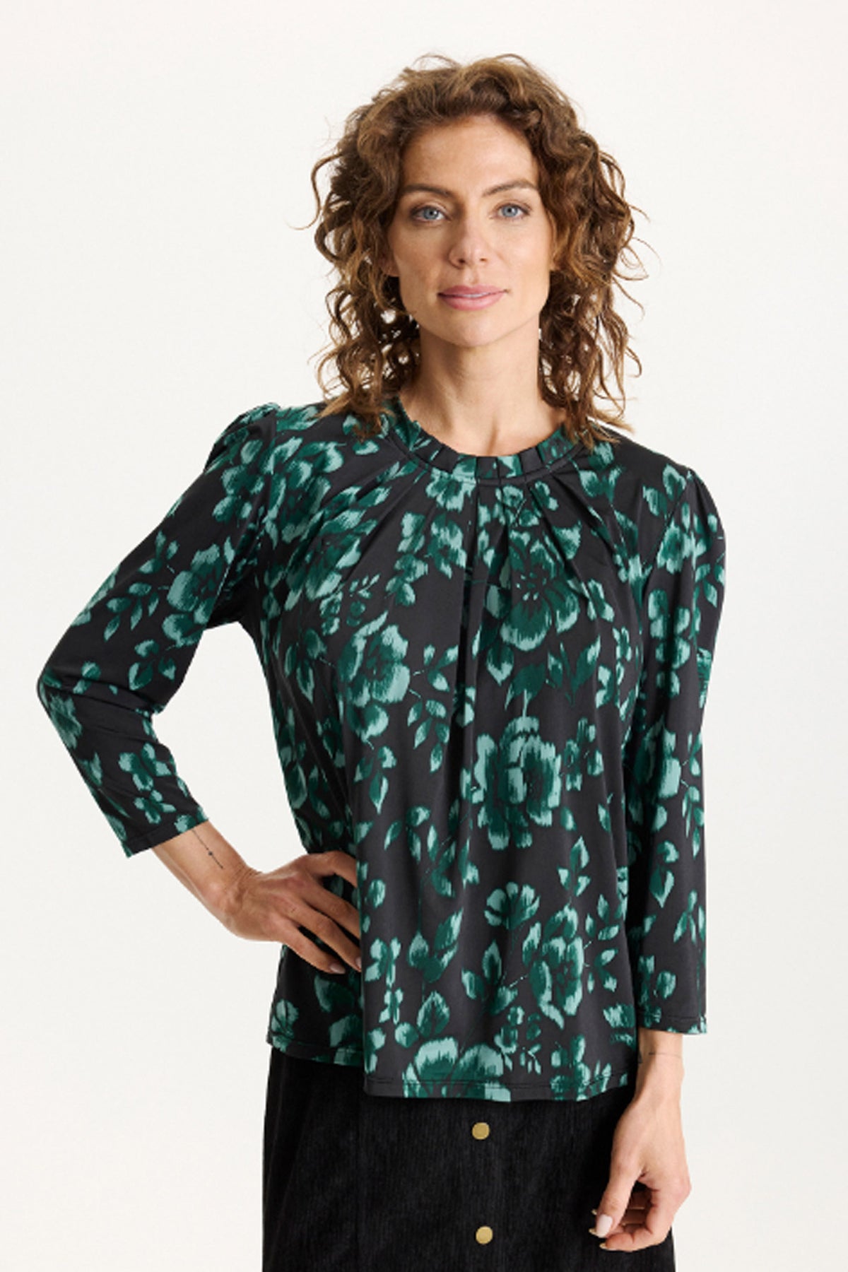 Grazia blouse 3/4 sleeves Aqua green - 16867