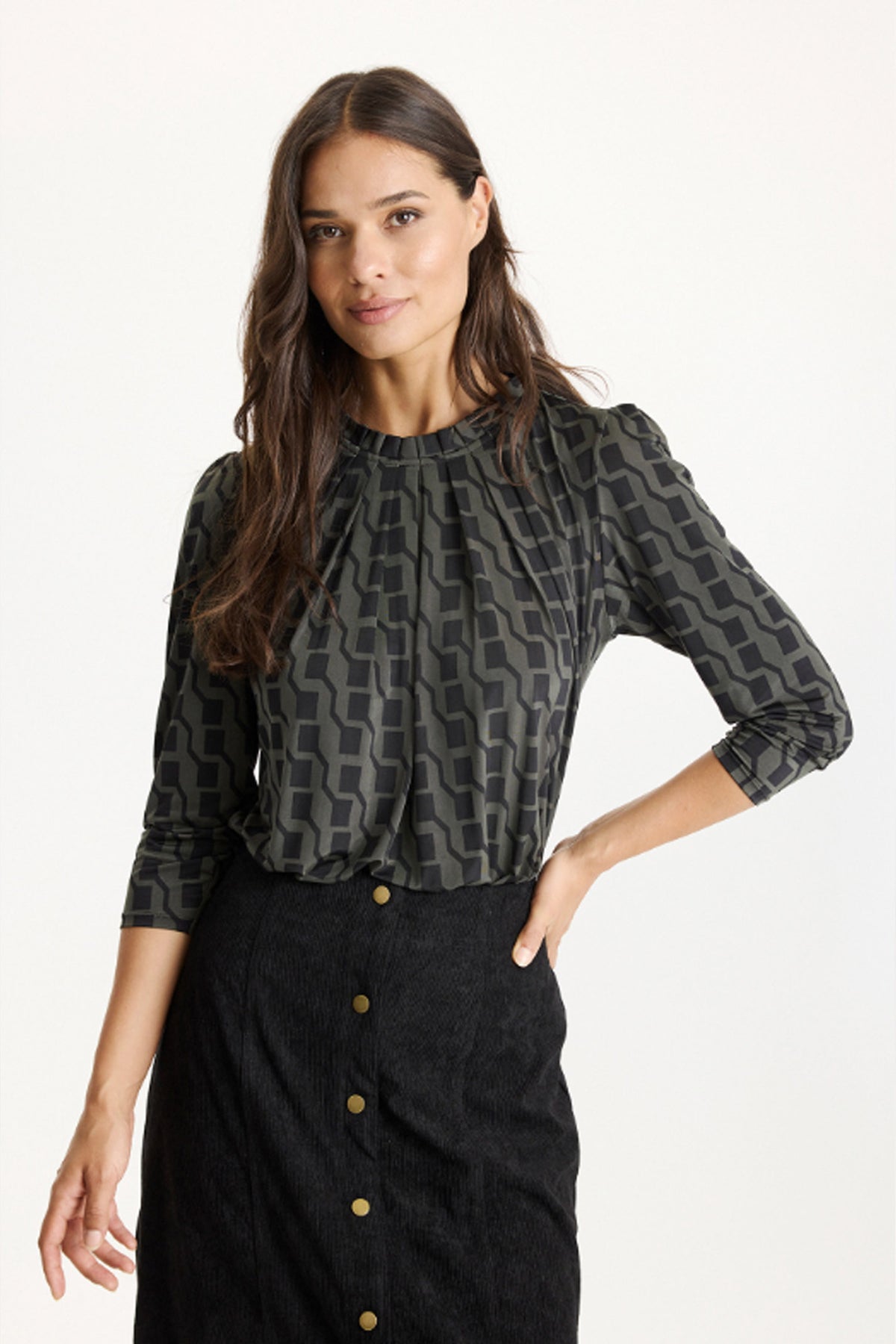 Grazia blouse 3/4 sleeves ARMY - 16863