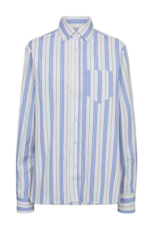 Button Down Stripe Shirt White Blue Stripe - HL10257