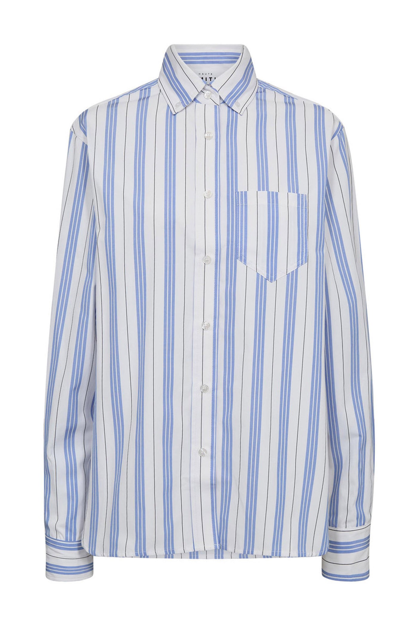 Button Down Stripe Shirt White Blue Stripe - HL10257