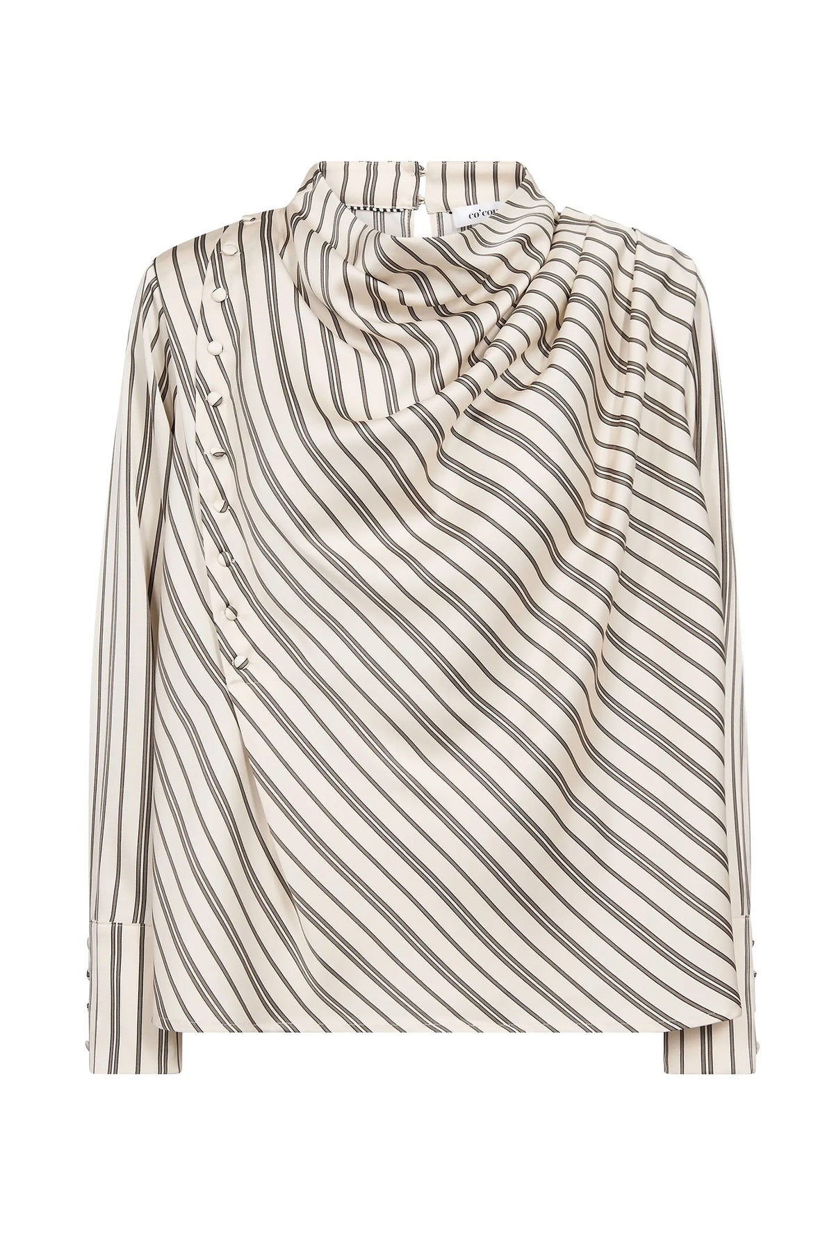 HellyCC Button Stripe Blouse 10002-Off-White - 500362