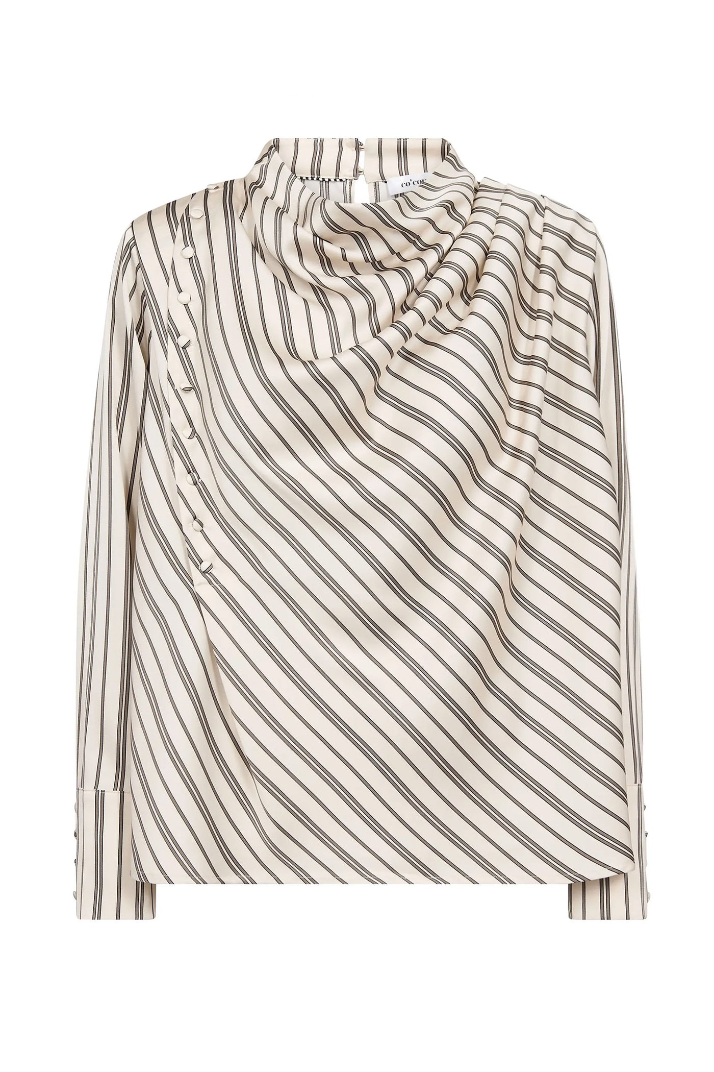 HellyCC Button Stripe Blouse 10002-Off-White - 500362