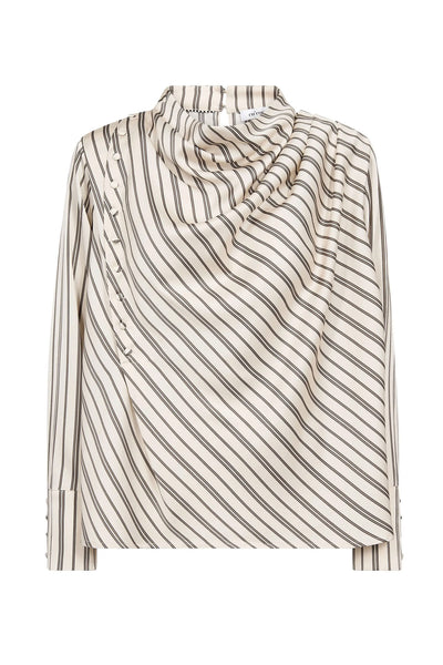 HellyCC Button Stripe Blouse 10002-Off-White - 500362 Thumbnail
