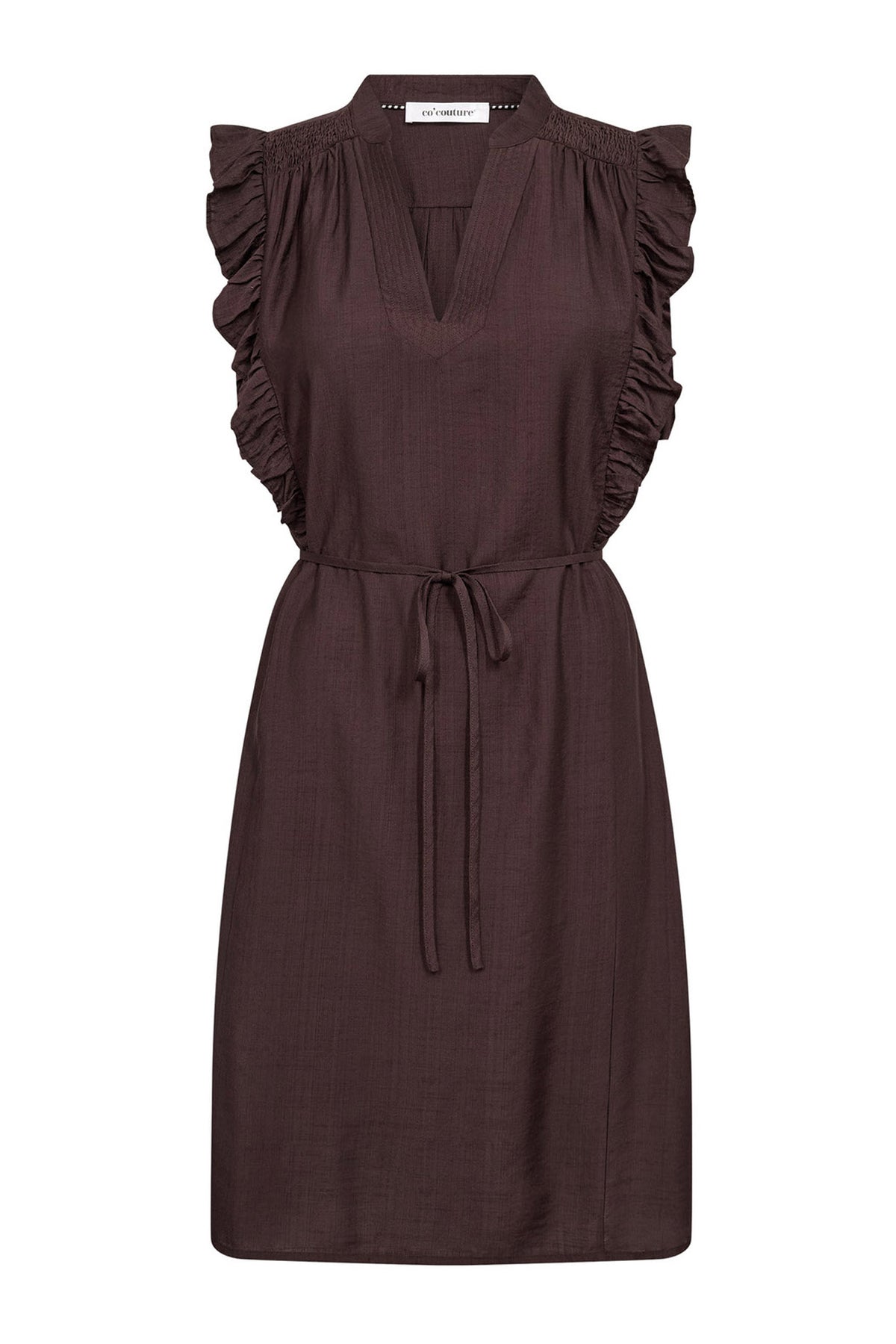 HeraCC Frill SS Crop V-Dress 145-Dark Brown - 46099