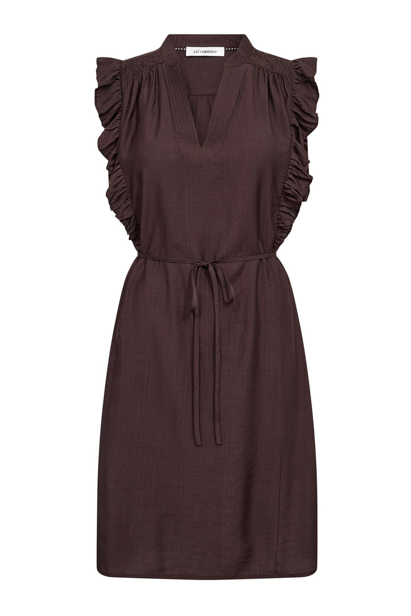HeraCC Frill SS Crop V-Dress 145-Dark Brown - 46099