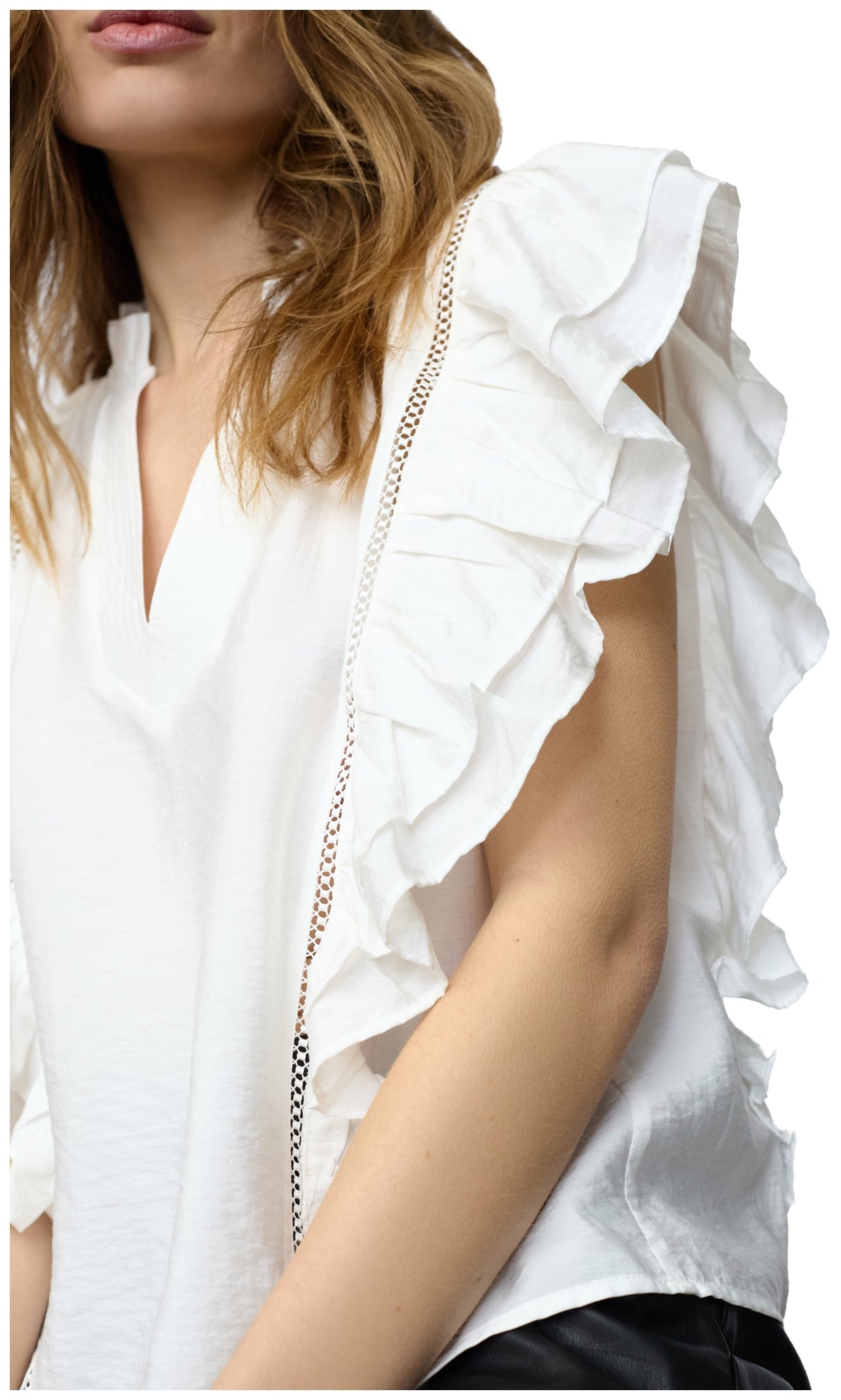CallumCC Lace Frill V-Top 4000-White - 45172