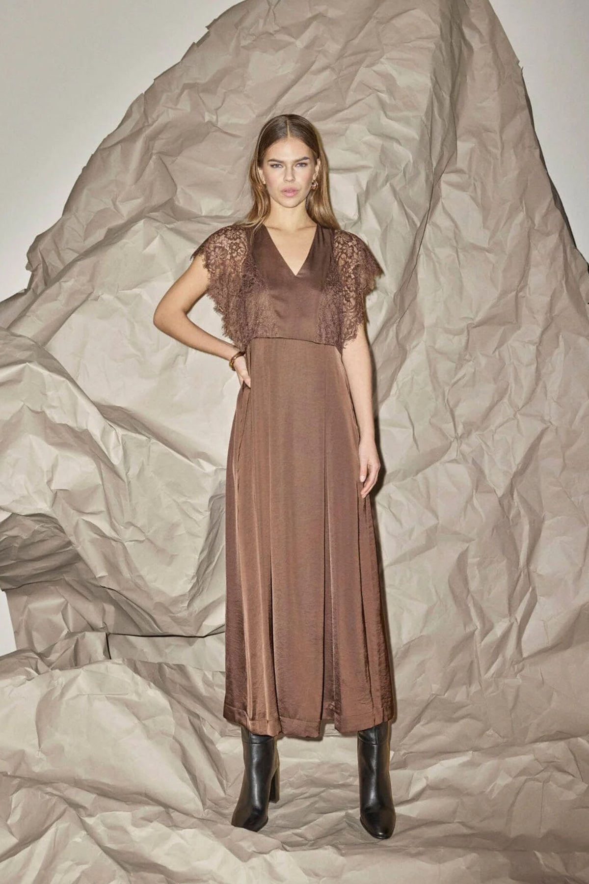 IdunCC Lace Dress 145-Dark Brown - 46125