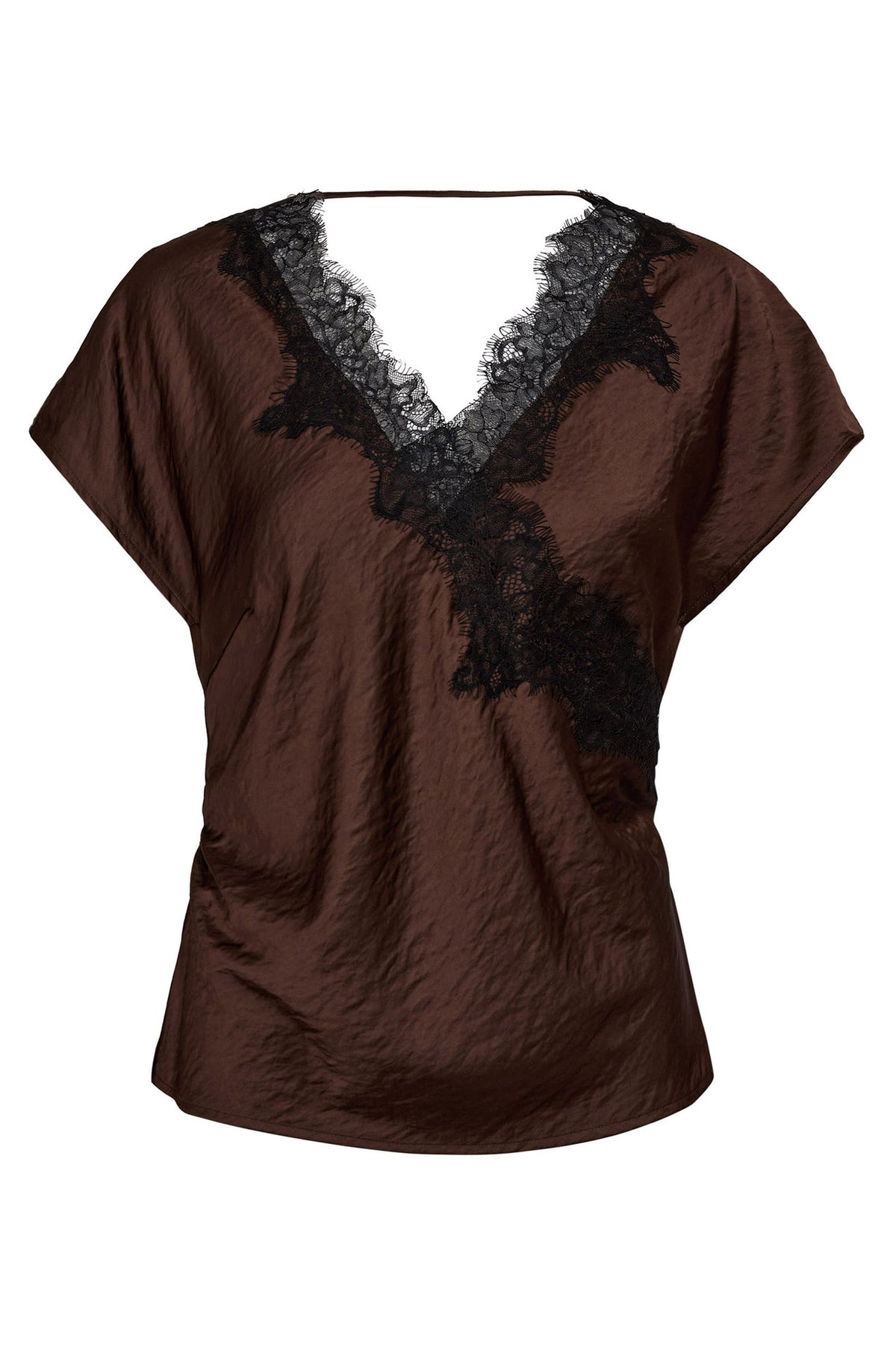 IdunCC Lace SS Blouse 145-Dark Brown - 45167