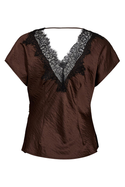 IdunCC Lace SS Blouse 145-Dark Brown - 45167 Thumbnail