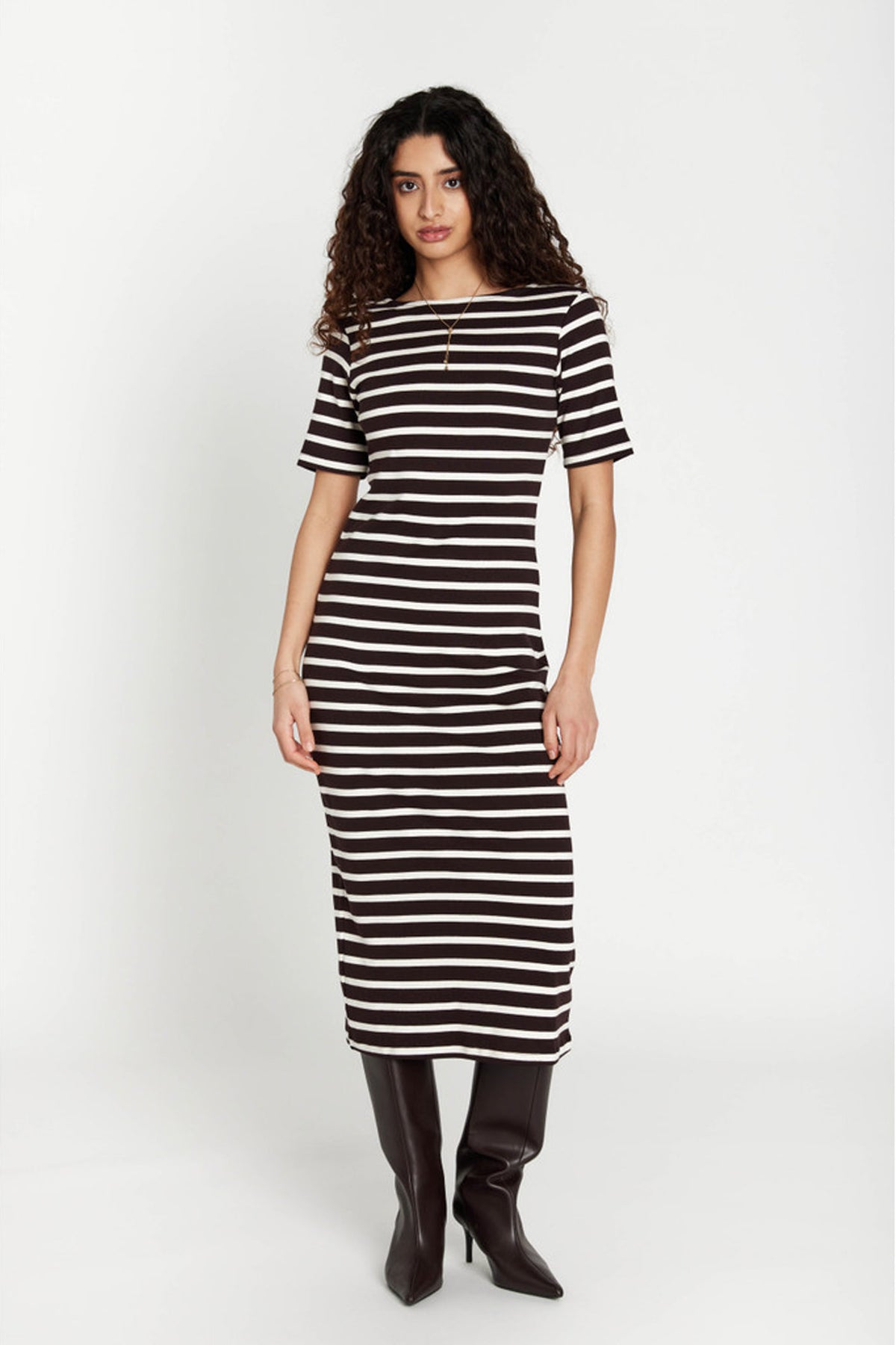 IguanuraBBBoat neck dress BROWN STRIPE - BBW5043