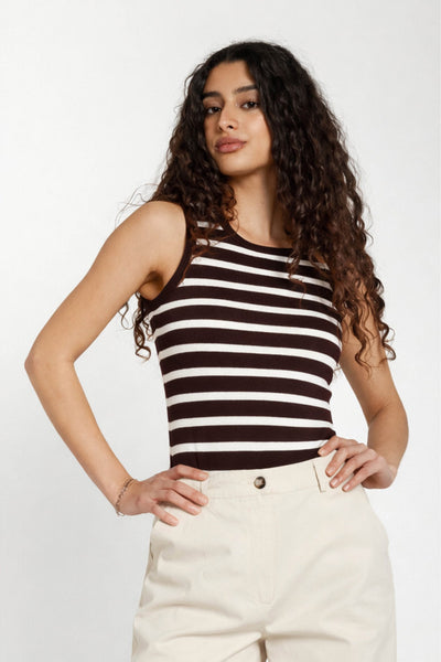 IguanuraBBBoat neck tank top BROWN STRIPE - BBW5044 Thumbnail