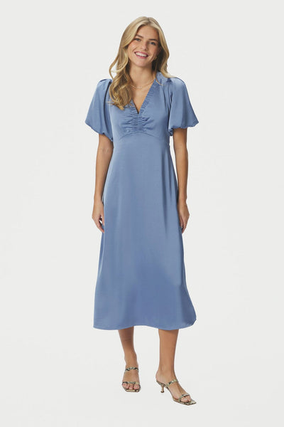 Illana Heavy Sateen Dress Smoke Blue - 162521 Thumbnail