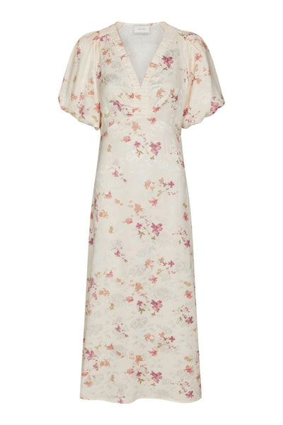 Illana Sateen Print Dress Creme - 168215 Thumbnail