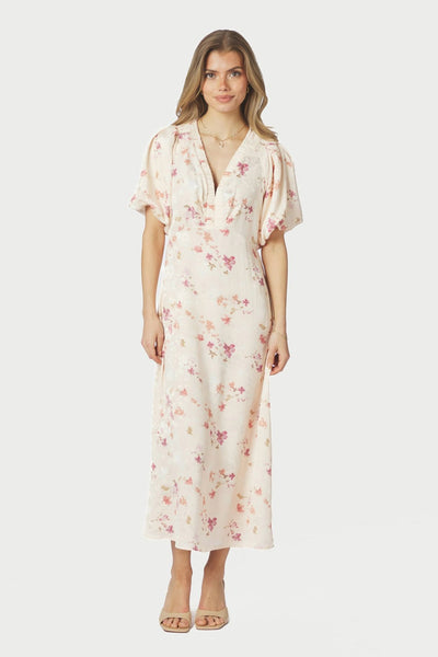 Illana Sateen Print Dress Creme - 168215 Thumbnail