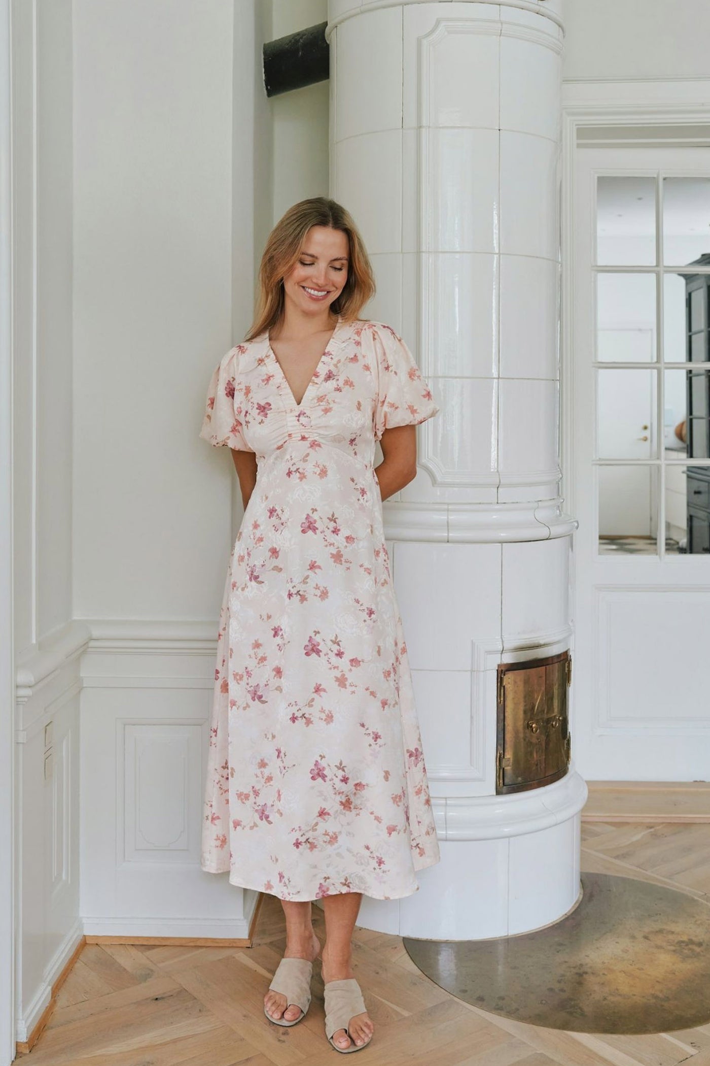 Illana Sateen Print Dress Creme - 168215