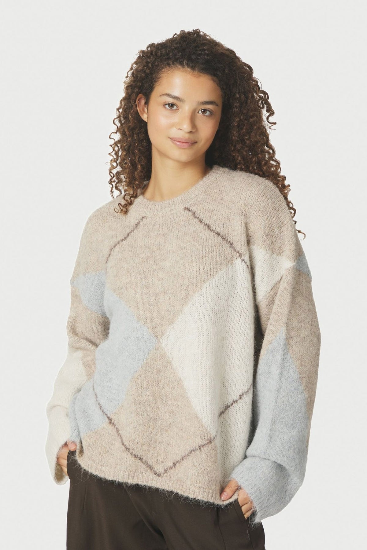 Inga Check Fluff Knit Blouse BEIGE MELANGE - 165205