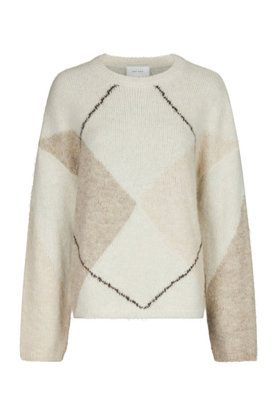 Inga Check Fluff Knit Blouse Creme - 165205 Thumbnail