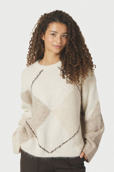 Inga Check Fluff Knit Blouse Creme - 165205 Thumbnail